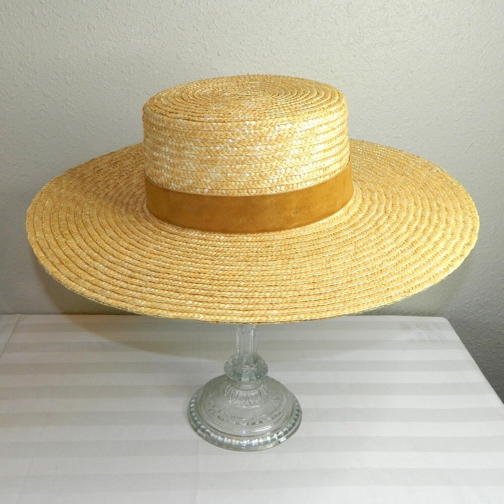 Gig Pip Tan Straw Boater Hat with Suede Band 5" Brim